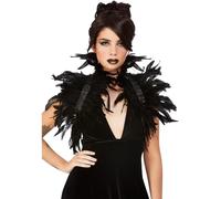 Smiffys Fever Feather Bolero with Ribbon Tie, Black, Adults