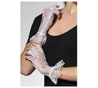 Smiffys Fever Fingerless Lace Gloves, White, Adults