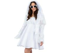 Smiffys Fever Iridescent White Tinsel Festival Jacket, Women’s Glitter Fringe Rave Outfit for Hen Party, Ibiza, Pride, Concerts & Fancy Dress Events, Statement Partywear, Festival Sparkle, Large