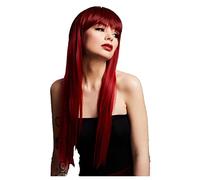 Smiffys Fever Jessica Wig, True Blend, Ruby Red Dark Roots, Long Feathered with Fringe, 66cm/ 26in, Fever Wigs Fancy Dress, Halloween Fancy Dress Accessories Dress Up Wigs