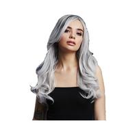 Smiffys Fever Khloe Wig, True Blend, Ice Silver Long Wave, Centre Parting, 56cm/22in, Fever Wigs Fancy Dress, Halloween Fancy Dress Accessories Dress Up Wigs