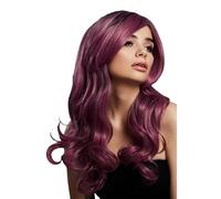 Smiffys Fever Khloe Wig, True Blend, Mauve Long Wave, Centre Parting, 56cm/22in, Fever Wigs Fancy Dress, Fever Dress Up Wigs