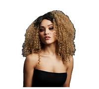 Smiffys Fever Lizzo Wig, Caramel Big Curls Short, Centre Parting, 40cm/ 16in, Fever Wigs Fancy Dress, Fever Dress Up Wigs