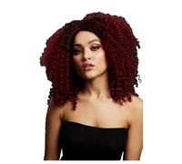Smiffys Fever Lizzo Wig, Plum Big Curls Short, Centre Parting, 40cm/ 16in, Fever Wigs Fancy Dress, Fever Dress Up Wigs