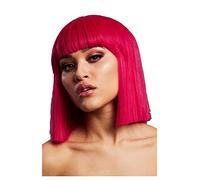Smiffys Fever Lola Wig, Magenta Pink Blunt Cut Bob with Fringe, 30cm/ 12in, Fever Wigs Fancy Dress, Adult Dress Up Wigs