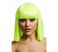 Smiffys Fever Lola Wig, Neon Lime Blunt Cut Bob with Fringe, 30cm/ 12in
