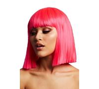 Smiffys Fever Lola Wig, Neon Pink Blunt Cut Bob with Fringe, 30cm/ 12in