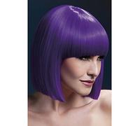 Smiffys Fever Lola Wig, Purple Blunt Cut Bob with Fringe, 30cm / 12in, Fever Wigs Fancy Dress, Fever Dress Up Wigs