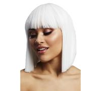 Smiffys Fever Lola Wig, White Blunt Cut Bob with Fringe, 30cm/ 12in