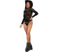 Smiffys Fever Long Sleeve Striped Bodysuit, Black, Fever Body Stockings & Clubwea Fancy Dress, Fever Body Dress Up Accessories
