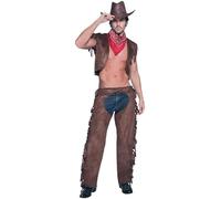 Smiffys Fever Male Ride Em High Cowboy Costume with Waistcoat Chaps and Scarf brown MEDIUM