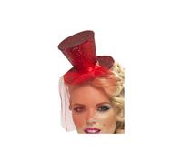Smiffys Fever Mini Top Hat on Headband, Red with Detachable Netting, Fever Accessories Fancy Dress, Fever Dress Up Hats Halloween