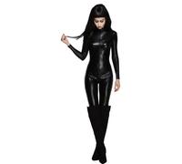 Ladies Fever Miss Whiplash Costume Halloween Catsuit Black Fancy Dress UK 8-18
