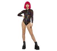 Smiffys Fever Miss Whiplash Rainbow Print Bodysuit (Size XS)