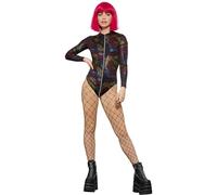 Smiffys Fever Miss Whiplash Rainbow Print Bodysuit Zip-Through, Fever Fancy Dress, Fever Dress Up Costumes