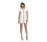 Smiffys Fever No Nonsense Nurse Costume, with Dress & Hat, Fever Fancy Dress, Adult Dress Up Costumes