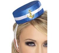 Smiffys Fever Pill Box Sailor Hat, Blue , Fever Accessories Fancy Dress, Fever Dress Up Hats