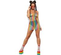 Smiffys Fever Rainbow Fishnet Dress, Fever Body Stockings & Clubwea Fancy Dress, Fever Body Dress Up Accessories