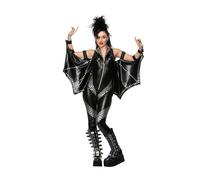 Smiffys Fever Rockstar Jumpsuit, Women's Black Faux Leather All-in-One Costume with Stud Details and Batwing Sleeves, Glam Rock Fancy Dress for Halloween, Concerts, 80s Parties, Festivals, X-Small