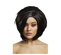 Smiffys Fever Savanna Wig, True Blend, Black Asymmetric Bob, Side Parting, 30cm/ 12in, Fever Wigs Fancy Dress, Fever Dress Up Wigs