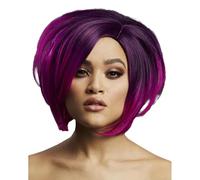 Smiffys Fever Savanna Wig, True Blend, Purple Asymmetric Bob, Side Parting, 30cm/ 12in, Fever Wigs Fancy Dress, Fever Dress Up Wigs