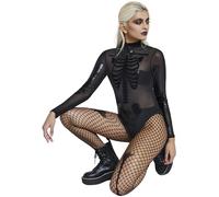 Smiffys Fever Sheer Skeleton Bodysuit, Black (Size L)
