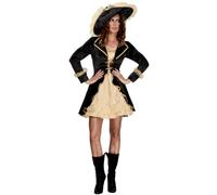 Smiffys Fever Swashbuckler Costume, Black with Dress, Attached Underskirt & Hat, Fever Fancy Dress, Pirate Dress Up Costumes