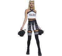 Smiffys Fever Vamp Cheerleader, Black & White with Top, Skirt, Socks & Pom Poms, Fever Fancy Dress, Vampire Dress Up Costumes