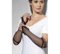 Smiffys Fingerless Fishnet Gloves Black, Black with Lace, Fever Gloves Fancy Dress, Fever Dress Up Accessories