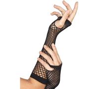 Smiffys Fishnet Gloves, Long, Black , 1980's Fancy Dress, Adult Dress Up Accessories