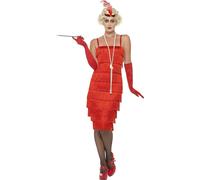 Smiffys Flapper Costume, Red with Long Dress, Headband & Gloves, 1920's Razzle Fancy Dress, Adult Dress Up Costumes