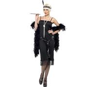 Adult Black Long Flapper Dress & Accessories 1920's Fancy Dress Costume