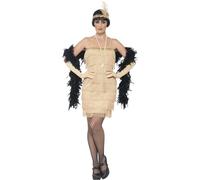 Smiffys Flapper Costume, Gold with Short Dress, Headband & Gloves, 1920's Razzle Fancy Dress, Adult Dress Up Costumes