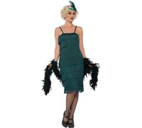 Smiffys Flapper Costume, Green with Long Dress, Headband & Gloves, 1920's Razzle Fancy Dress, Adult Dress Up Costumes