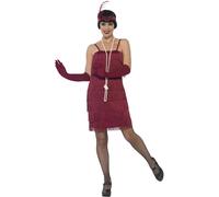 Smiffys Flapper Costume, Red with Short Dress, Headband & Gloves, 1920's Razzle Fancy Dress, Adult Dress Up Costumes