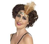 Smiffys Flapper Headband, Gold with Feather, 1920's Razzle Fancy Dress, Adult Dress Up Accessories