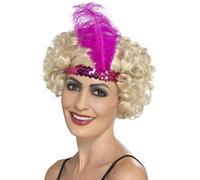 Smiffys Flapper Headband, Pink with Feather, 1920's Razzle Fancy Dress, Adult Dress Up Accessories
