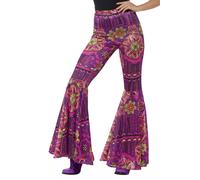 Smiffys Flared Trousers, Hippie Costume Psychedelic - Ladies 8-14