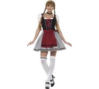 Smiffys Flirty Fräulein Bavarian Costume, Black with Short Dress, Mock Suede Bodice, Top & Apron, Oktoberfest Fancy Dress, Adult Dress Up Costumes