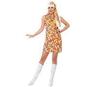 Smiffy's Flower Hippy Costume with Dress, Head Piece, Necklace and Bootcovers - Orange, Large