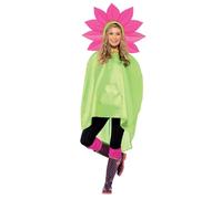Smiffys Flower Party Poncho, Green with Drawstring Bag, Party Poncho Fancy Dress, Adult Dress Up Costumes
