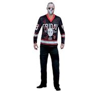 Smiffys Friday the 13th Hockey Top for Adults, Jason Voorhees Printed Top in Black, White, and Red, Officially Licensed, Quality Material for Stag and Hen Nights, Halloween, and Themed Events