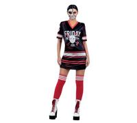 Smiffys Friday the 13th Ladies Costume, Printed Hockey Dress in Black, White, and Red, Officially Licensed, Quality Material, Perfect for Groups, Stag and Hen Nights, Halloween, and Themed Events