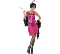 Smiffys Funtime Flapper Costume, Hot Pink with Dress, Headpiece & Necklace, 1920's Razzle Fancy Dress, 1920s Dress Up Costumes
