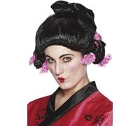 Smiffy's Geisha Girl Wig with Pink Flowers - Black