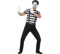Smiffys Gentleman Mime Artist Costume, Black with Top, Beret, Gloves, Braces & Make-Up, Circus Fancy Dress, Adult Dress Up Costumes