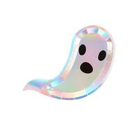 Smiffys Ghost Tableware, Party Plates x8 Plastic Free, 14.5x19cm, 300g, Halloween Fancy Dress Accessory, Ghost Dress Up Party Goods