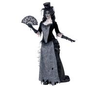 Smiffys Ghost Town Black Widow Costume, Grey with Top, Skirt, Hat, Halloween Adult Fancy Dress, Adult Dress Up Costumes