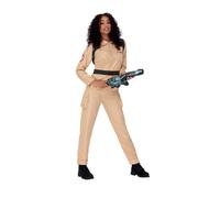 Smiffys Ghostbusters Ladies Costume for Adults, Jumpsuit and Inflatable Backpack, Beige, Officially Licensed with Logo Detail, Perfect for Halloween,