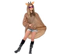 Smiffys Giraffe Party Poncho, Brown with Drawstring Bag, Party Poncho Fancy Dres